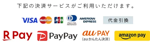 決済サービス一覧 VISA MasterCard JCB Diners Club International AMERICAN EXPRESS 代金引換 楽天Pay PayPAy auかんたん決済 amazon pay
