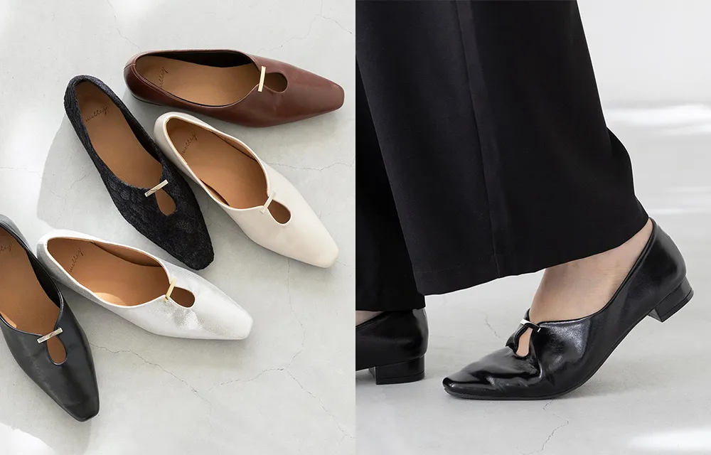 U字カット アクセントバー 2cmヒール 極やわパンプス