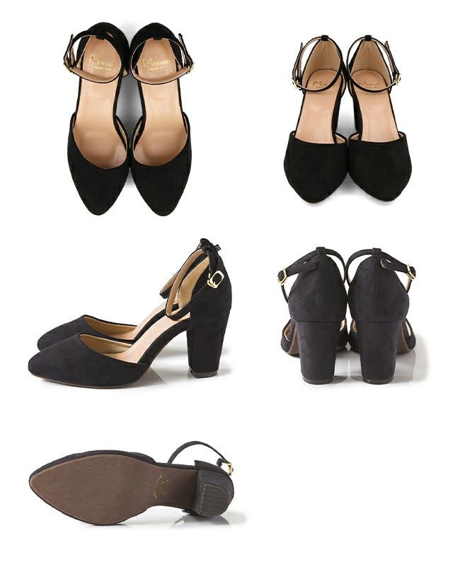 menue（メヌエ） アンクルストラップ付 ポインテッドトゥ 7.5cmヒールパンプス