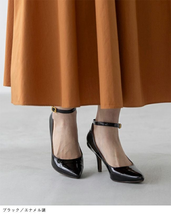 menue（メヌエ） アンクルストラップ 8cmヒール ポインテッドトゥパンプス