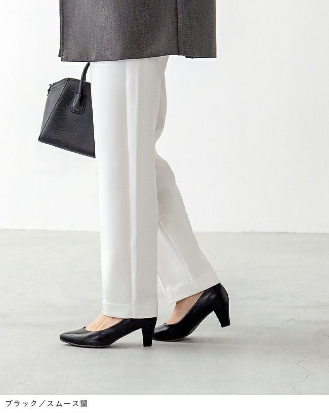 menue(メヌエ) 4E 幅広 チャンキーヒール ポインテッドトゥ パンプス