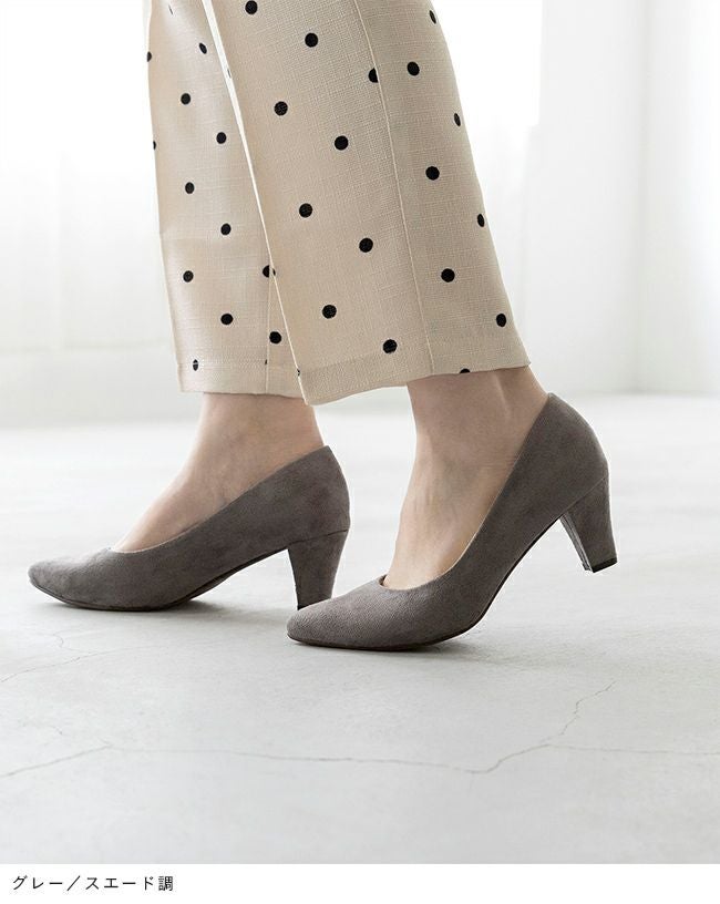 menue(メヌエ) 4E 幅広 チャンキーヒール ポインテッドトゥ パンプス