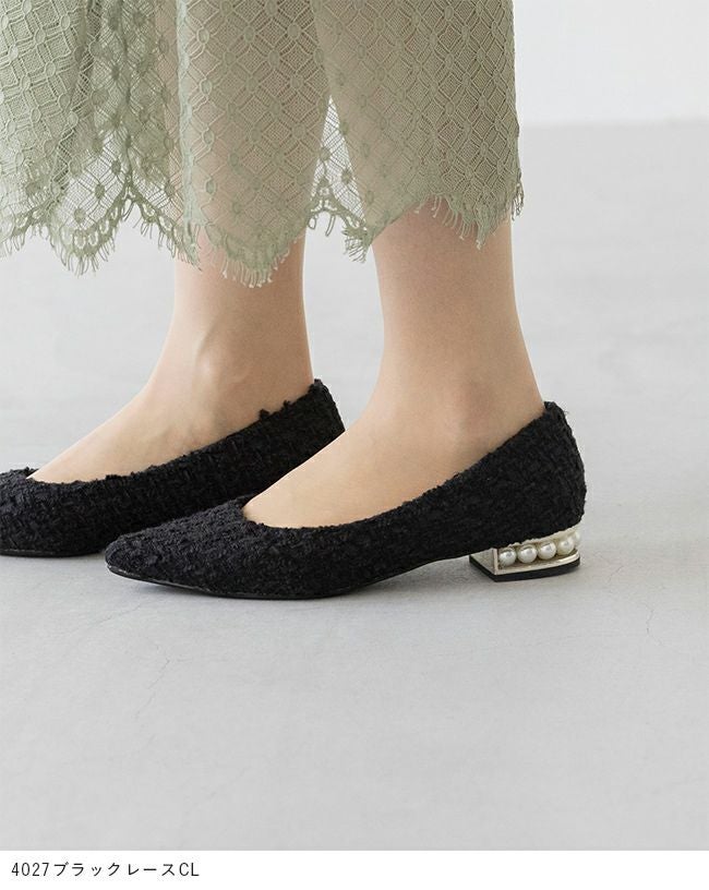 menue（メヌエ） ヒールコンシャス パールモチーフ ポインテッドトゥ パンプス