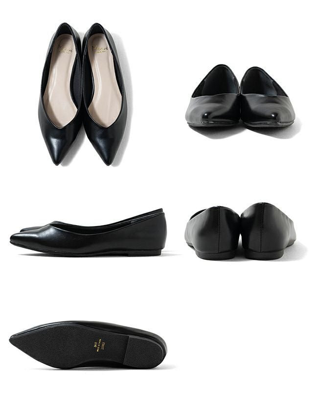 menue (メヌエ) ポインテッドトゥ Vカットデザイン ローヒール パンプス