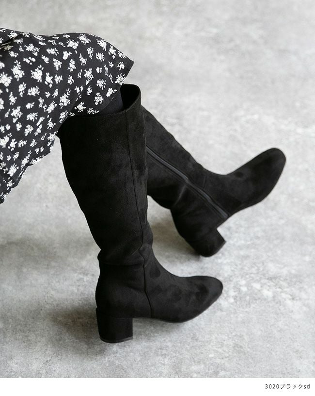 menue（メヌエ） スクエアトゥ 5cmヒール ロングブーツ 送料無料