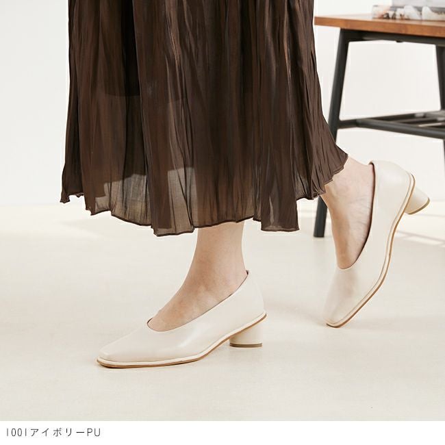 menue (メヌエ) スクエアトゥ 変形ヒール パンプス