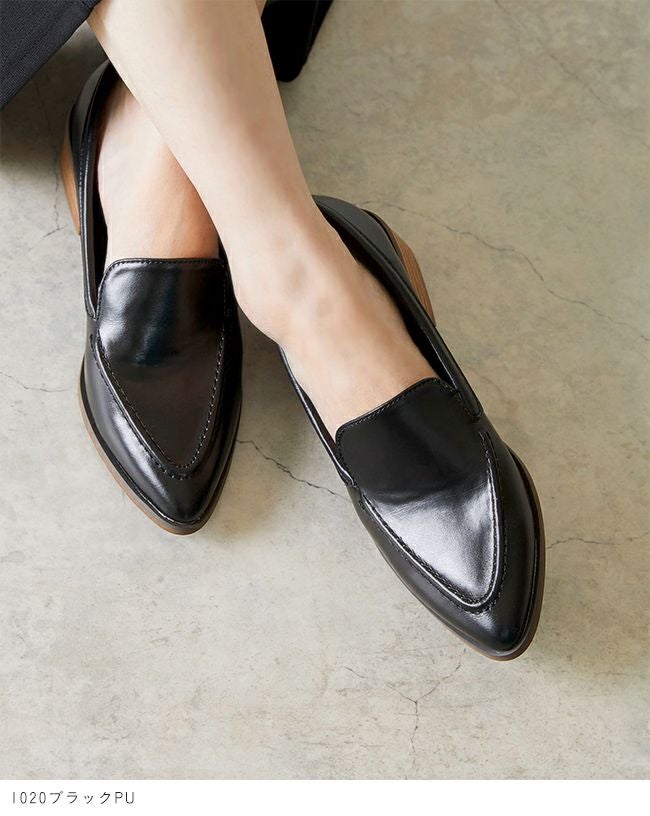 menue (メヌエ) アーモンドトゥスタックヒールローファー