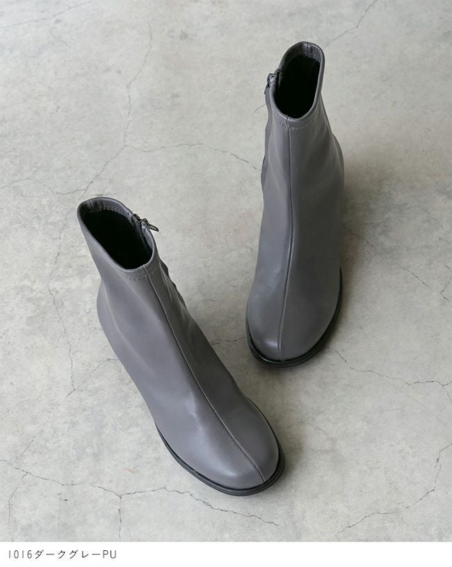 menue (メヌエ) ラウンドトゥ台形ヒールショートブーツ