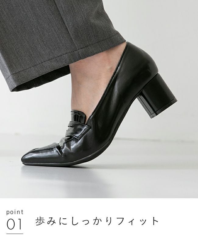 menue (メヌエ) ポインテッドトゥ 5cmヒールローファー 送料無料