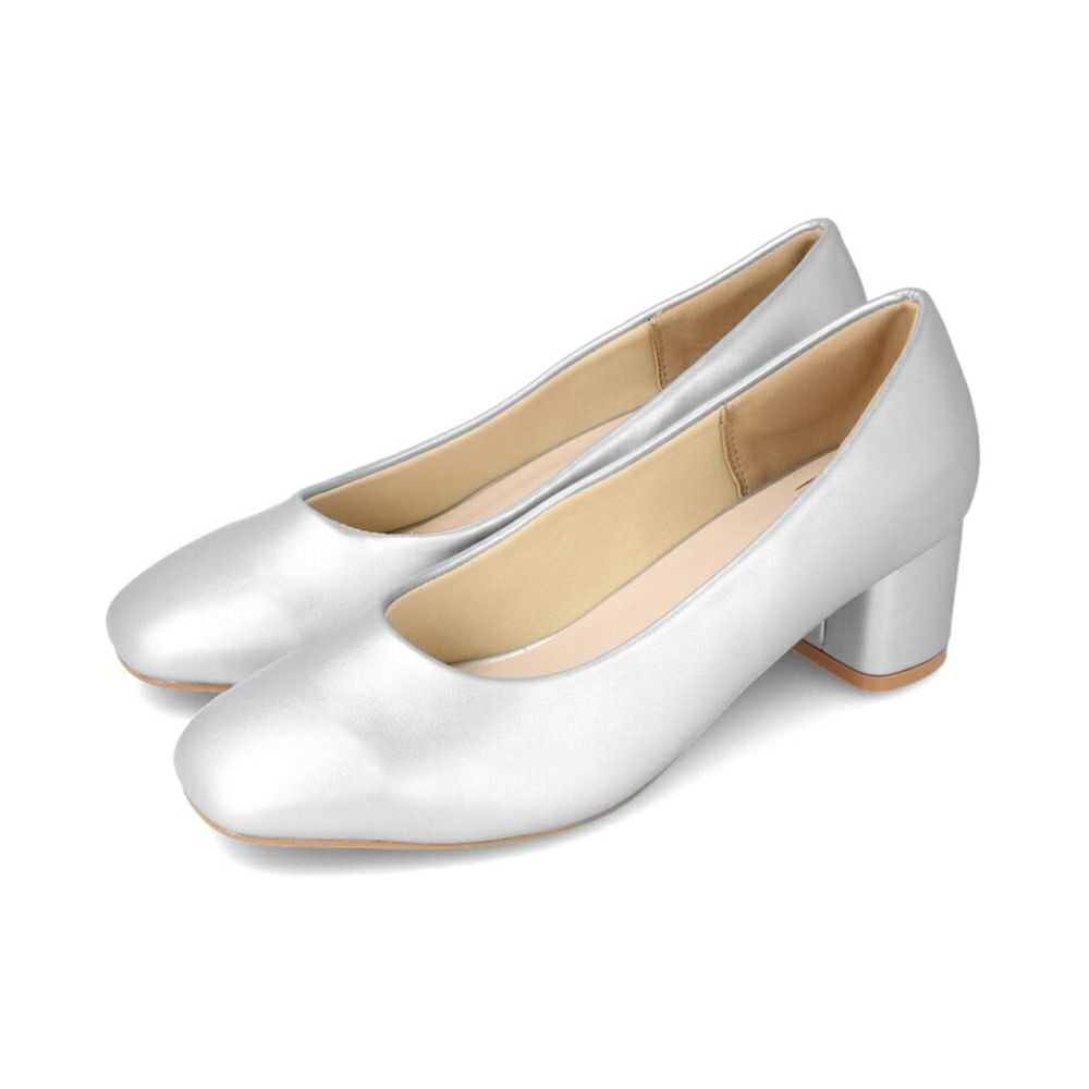 menue (メヌエ) 幅狭 スクエアトゥ チャンキーヒール パンプス