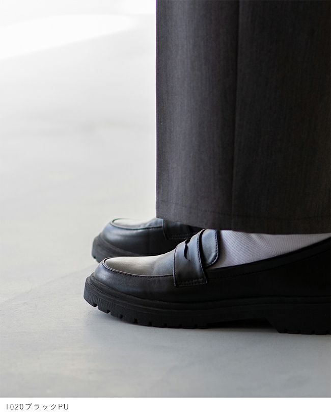 ブラックローファー ホワイトソール menue (メヌエ) 晴雨兼用 ボリュームソール やわらかローファー 送料