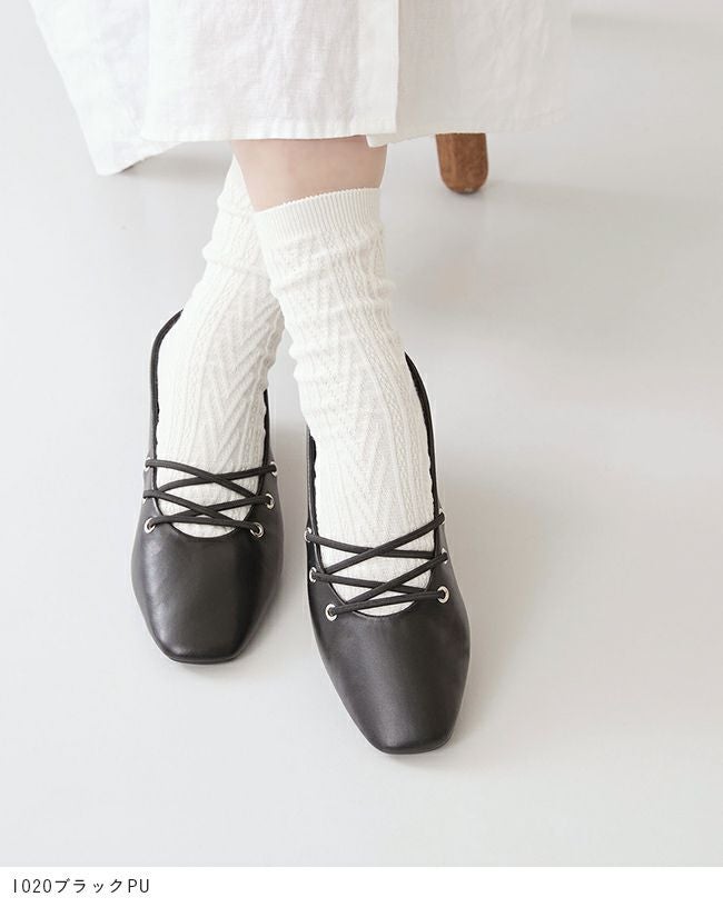 menue (メヌエ) レースアップ スクエアトゥ パンプス 送料無料