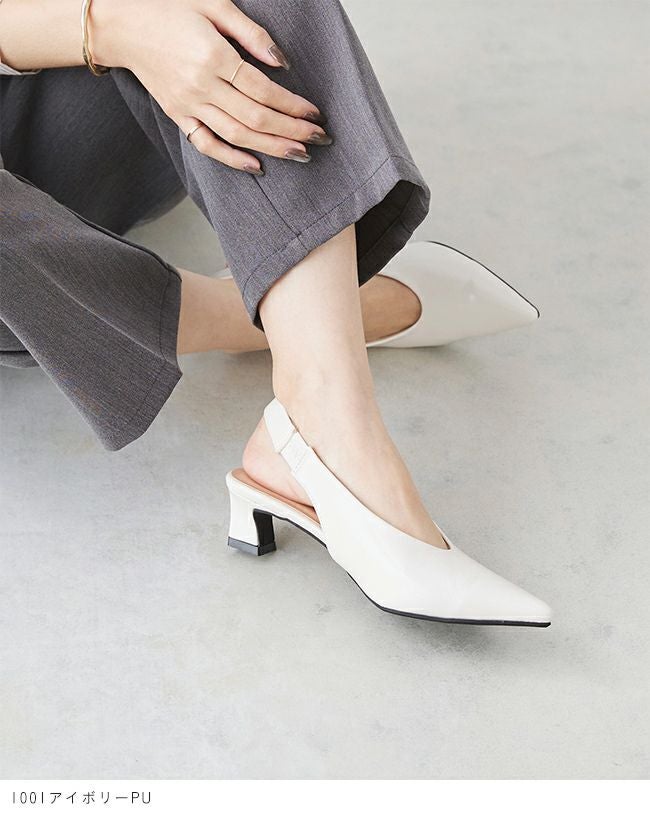 menue (メヌエ) ポインテッドトゥ ミドルヒール スリングバック