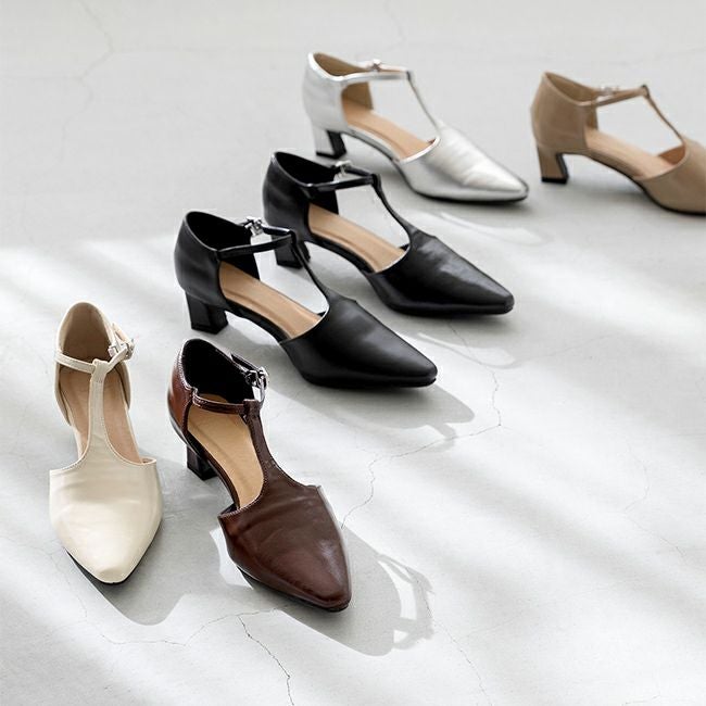 menue (メヌエ) Tストラップ 変形ヒール パンプス