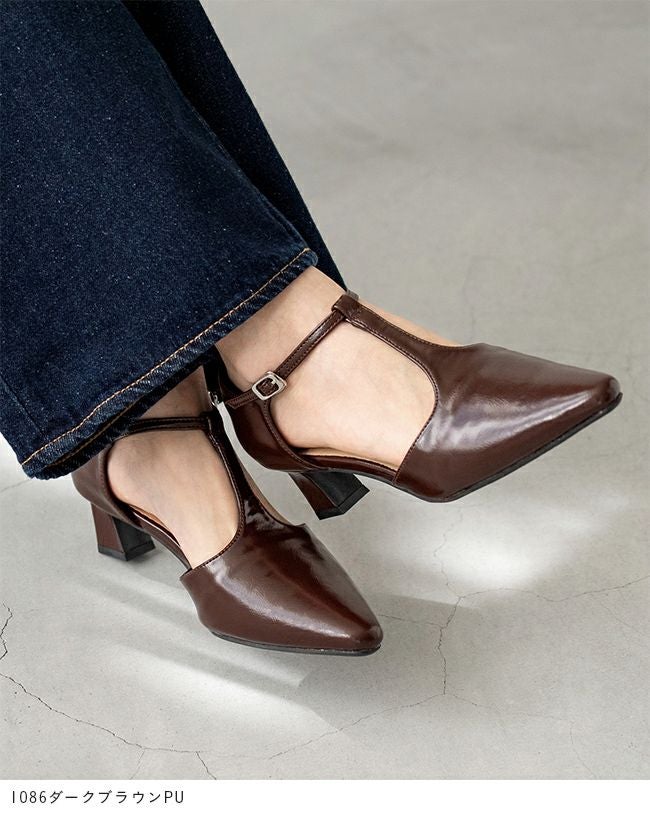 menue (メヌエ) Tストラップ 変形ヒール パンプス 送料無料 | welleg