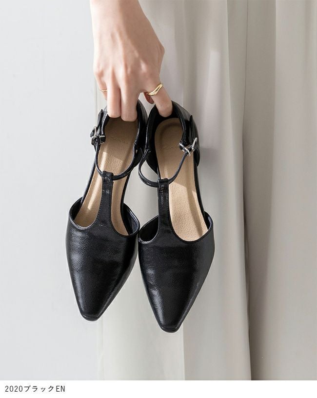 menue (メヌエ) Tストラップ 変形ヒール パンプス