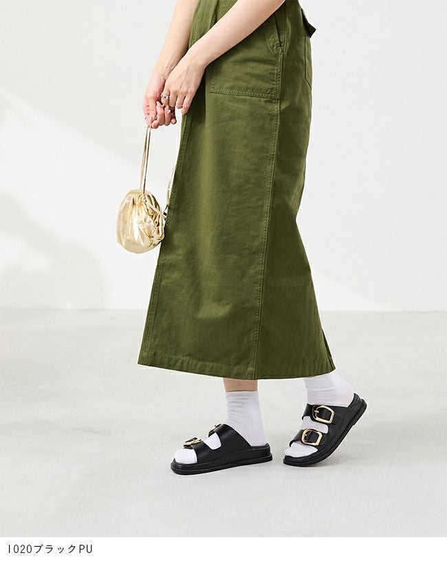 menue (メヌエ) ゴールドバックル フラットサンダル