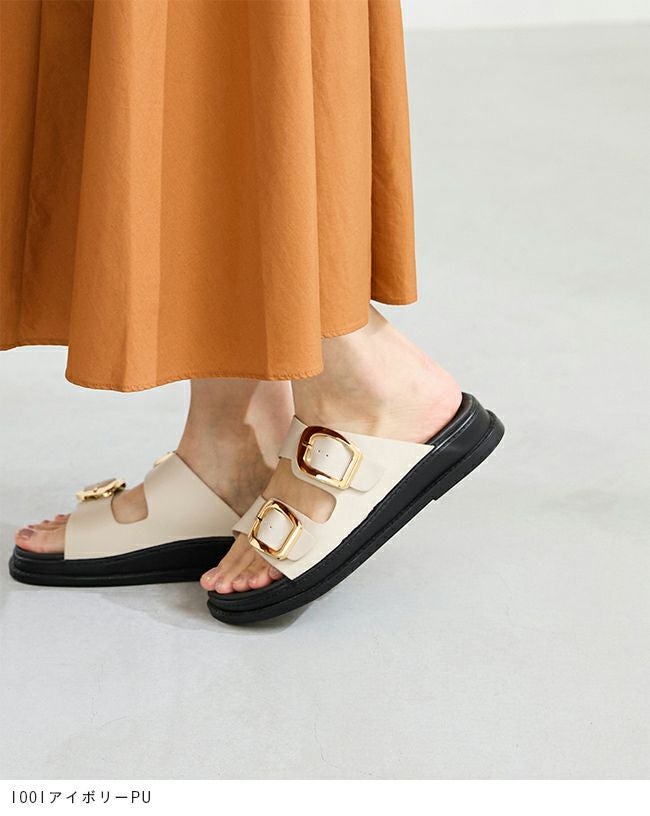 menue (メヌエ) ゴールドバックル フラットサンダル 送料無料 | welleg