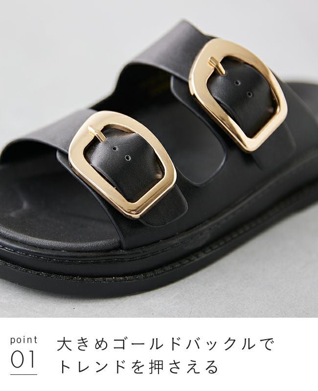 menue (メヌエ) ゴールドバックル フラットサンダル 送料無料 | welleg