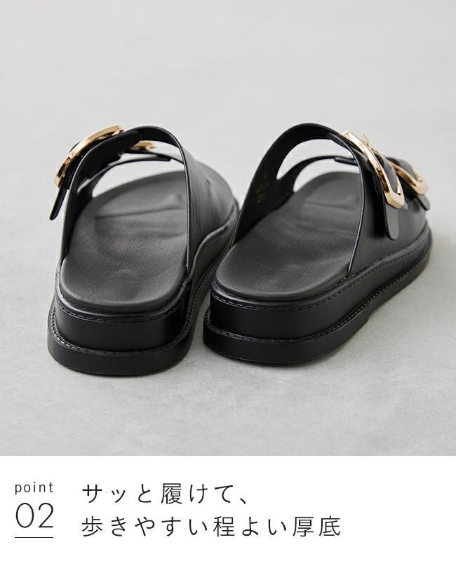 menue (メヌエ) ゴールドバックル フラットサンダル 送料無料 | welleg
