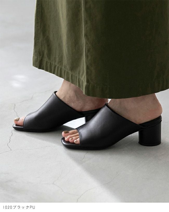 menue (メヌエ) スクエアトゥ ラウンドヒール ミュールサンダル