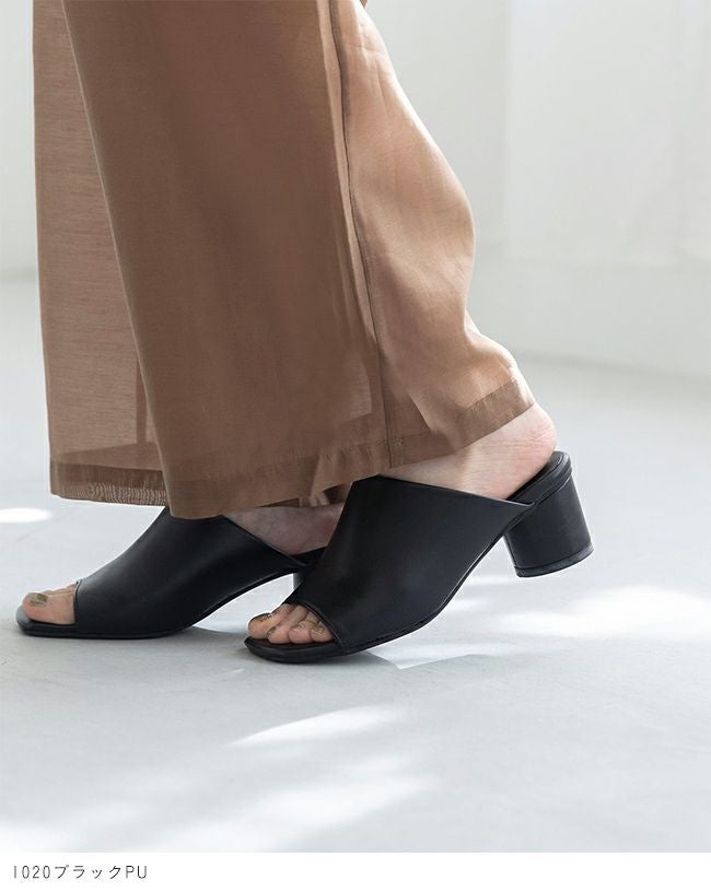 menue (メヌエ) スクエアトゥ ラウンドヒール ミュールサンダル