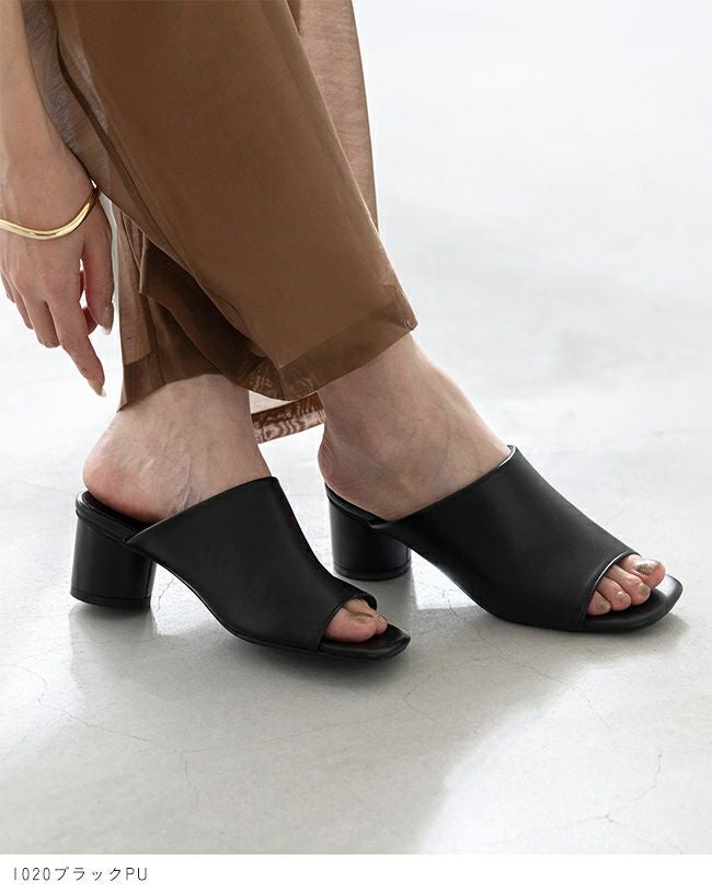 menue (メヌエ) スクエアトゥ ラウンドヒール ミュールサンダル