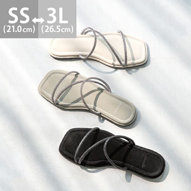 menue (メヌエ) スクエアトゥ ビジュー フラットサンダル