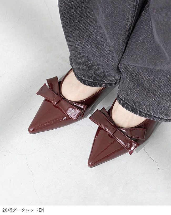 menue (メヌエ) リボンモチーフ ポインテッドトゥ ヒールパンプス