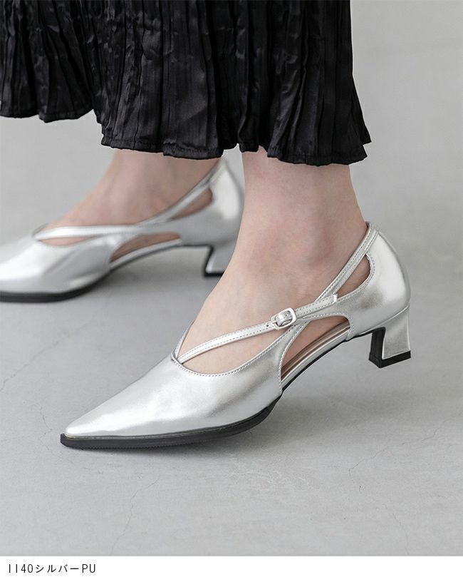 menue (メヌエ) クロスストラップ ポインテッドトゥ ヒールパンプス