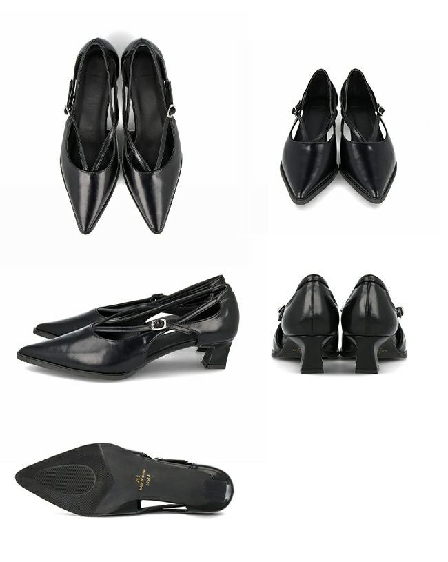 menue (メヌエ) クロスストラップ ポインテッドトゥ ヒールパンプス