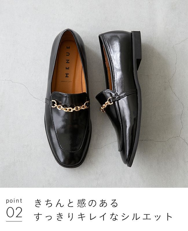 menue (メヌエ) スクエアトゥ チェーンモチーフ ローファー