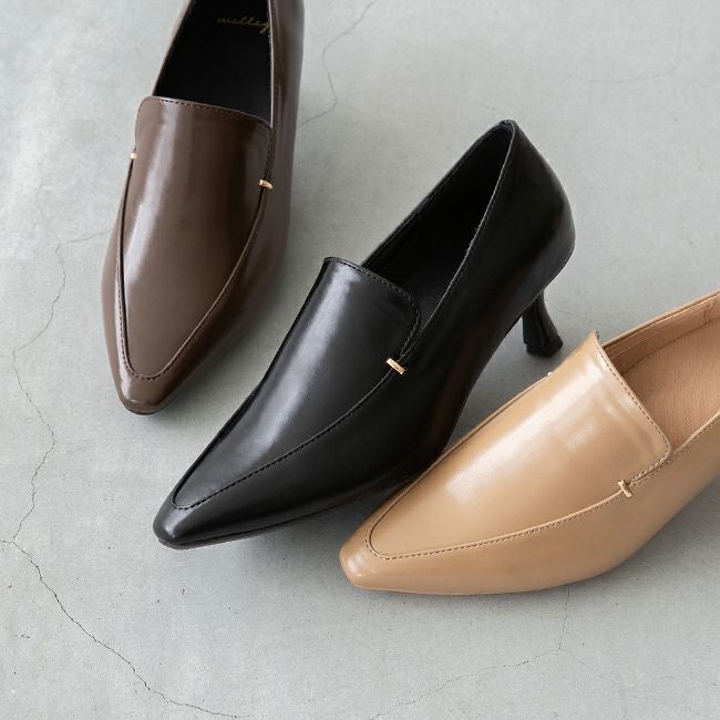 ポインテッドトゥ メタルデザイン ヒールローファー 送料無料 | welleg