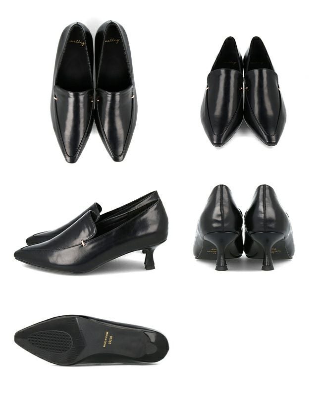 ポインテッドトゥ メタルデザイン ヒールローファー