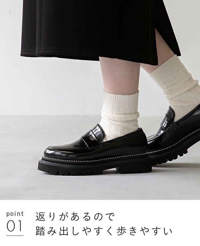 menue (メヌエ) スタッズ トラックソール 厚底ローファー 送料無料