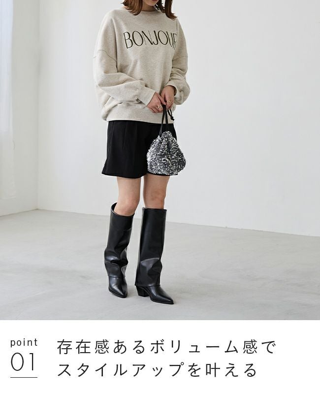 menue (メヌエ) ポインテッドトゥ ワイドシャフトロングブーツ 送料