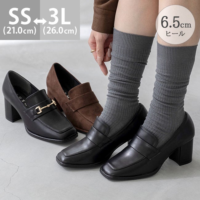 menue (メヌエ) スクエアトゥ 6.5cmヒール ローファー