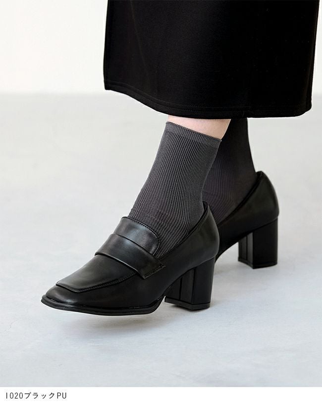 menue (メヌエ) スクエアトゥ 6.5cmヒール ローファー 送料無料