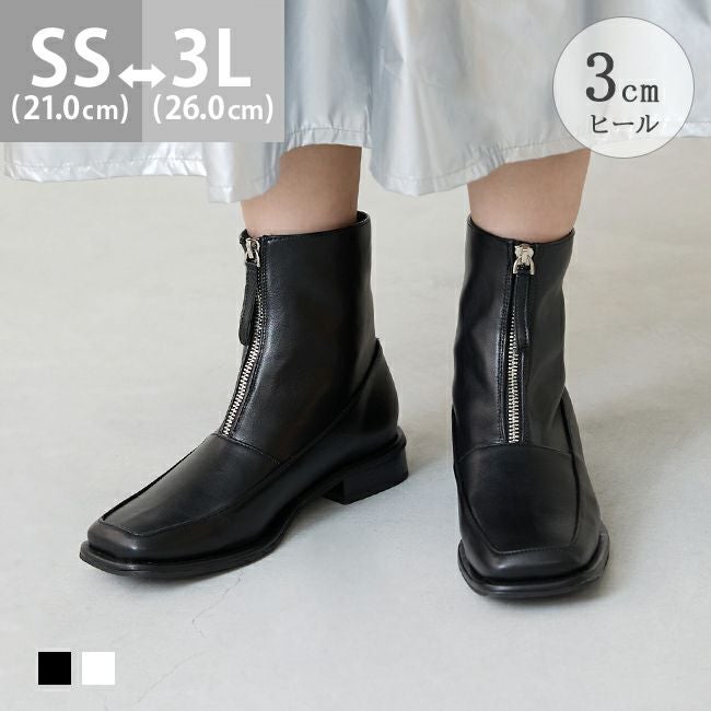 menue (メヌエ) スクエアトゥ フロントジップ ショートブーツ 送料無料
