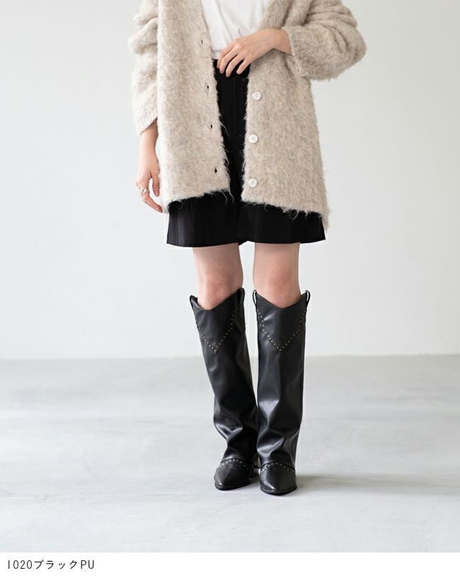 menue (メヌエ) ロング丈 スタッズ ウエスタンブーツ 送料無料