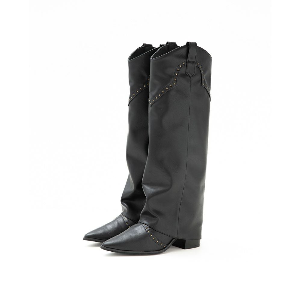 menue (メヌエ) ロング丈 スタッズ ウエスタンブーツ 送料無料