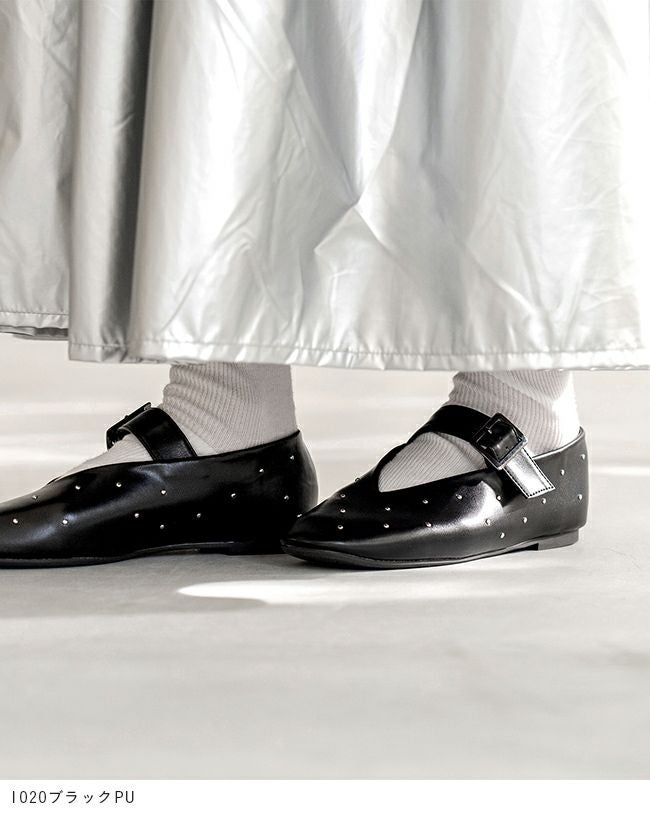 menue (メヌエ) スタッズ メリージェーン フラットシューズ 送料無料