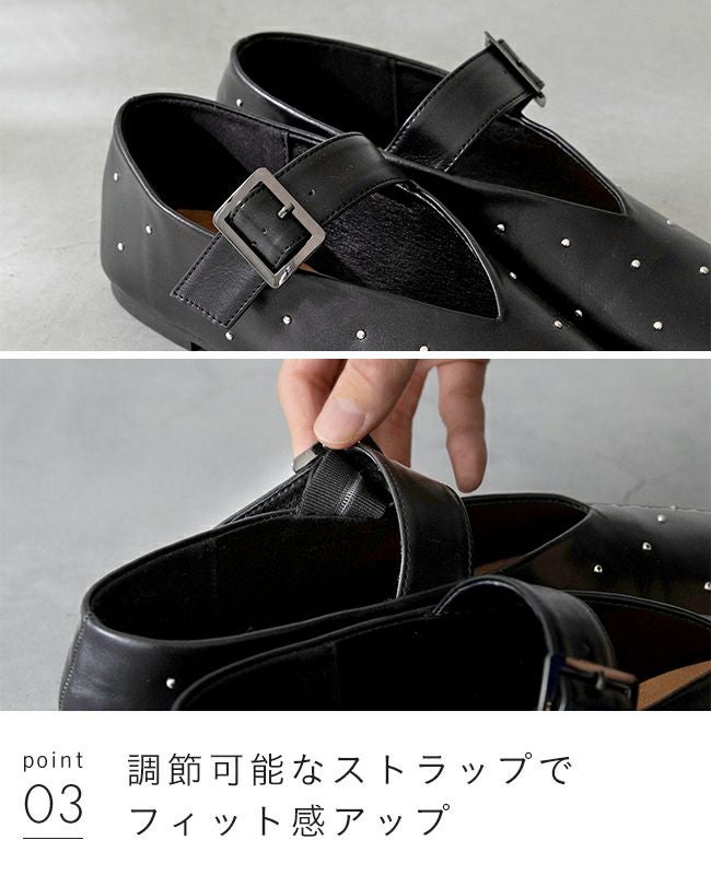 ブラック　スタッズ　フラットシューズ SENSE OF PLACE by URBAN RESEARCH パンプス スタッズフラットシューズ