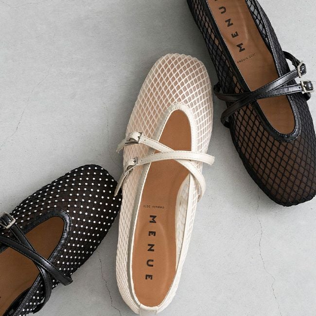 menue (メヌエ) スクエアトゥ シアークロスストラップパンプス 送料