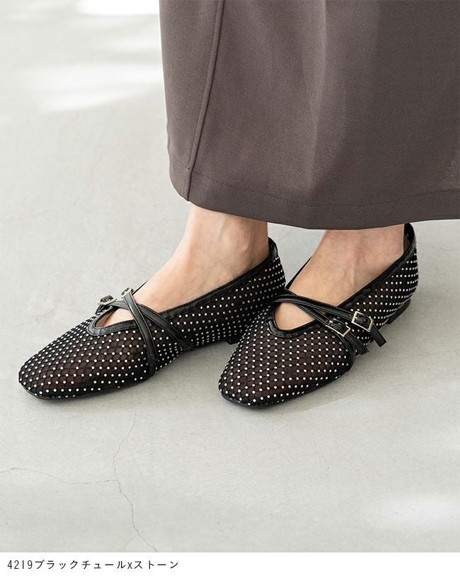 menue (メヌエ) スクエアトゥ シアークロスストラップパンプス 送料