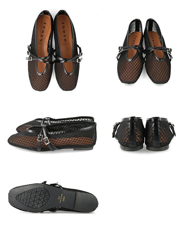 menue (メヌエ) スクエアトゥ シアークロスストラップパンプス 送料