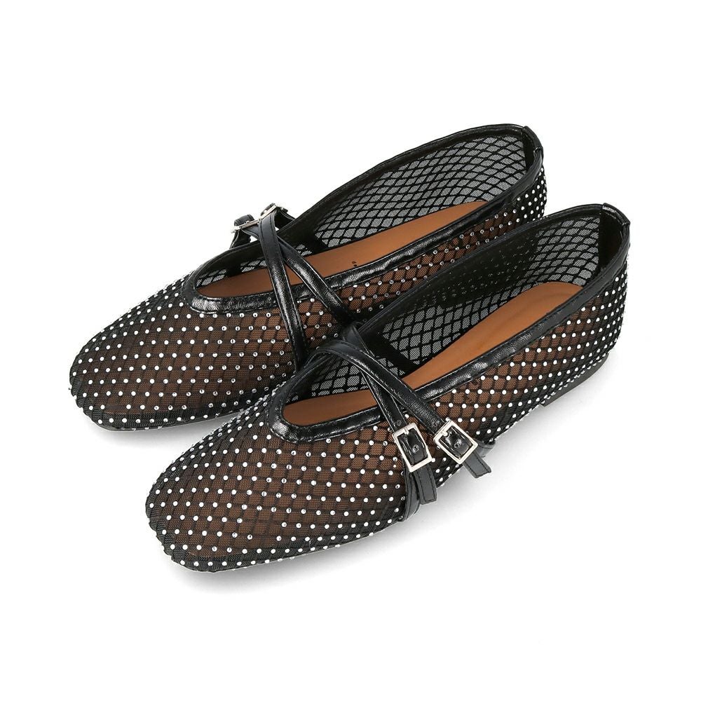 menue (メヌエ) スクエアトゥ シアークロスストラップパンプス 送料