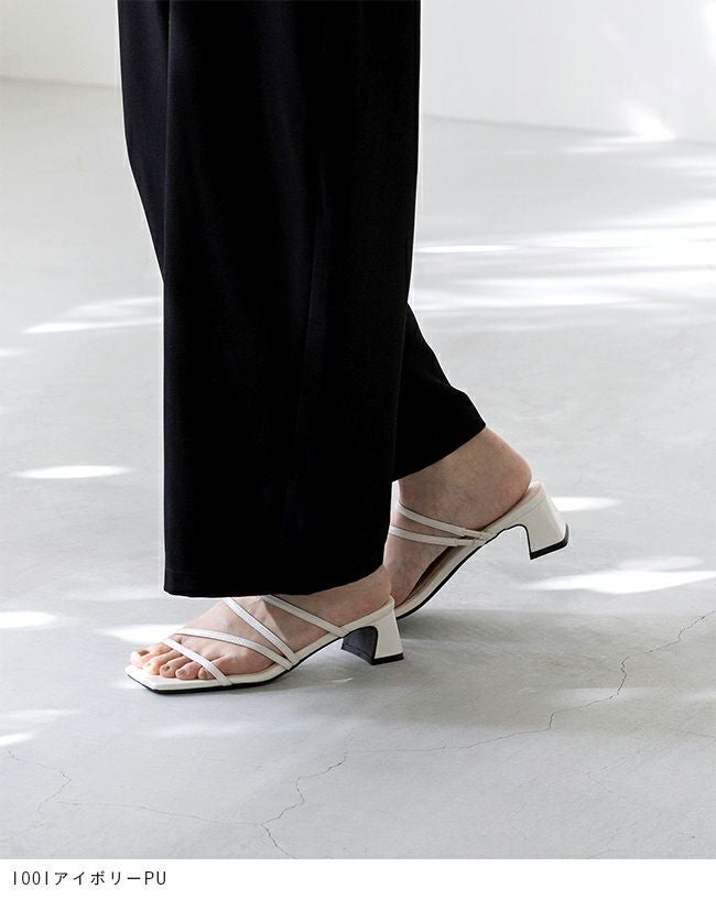 menue (メヌエ) 多連ストラップ デザインヒール ミュールサンダル 送料