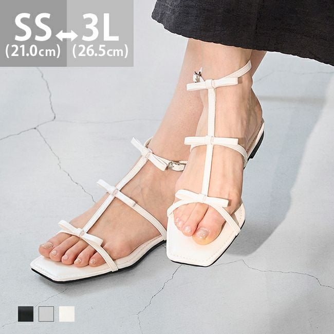 menue (メヌエ) リボンモチーフ 細ストラップ フラットサンダル