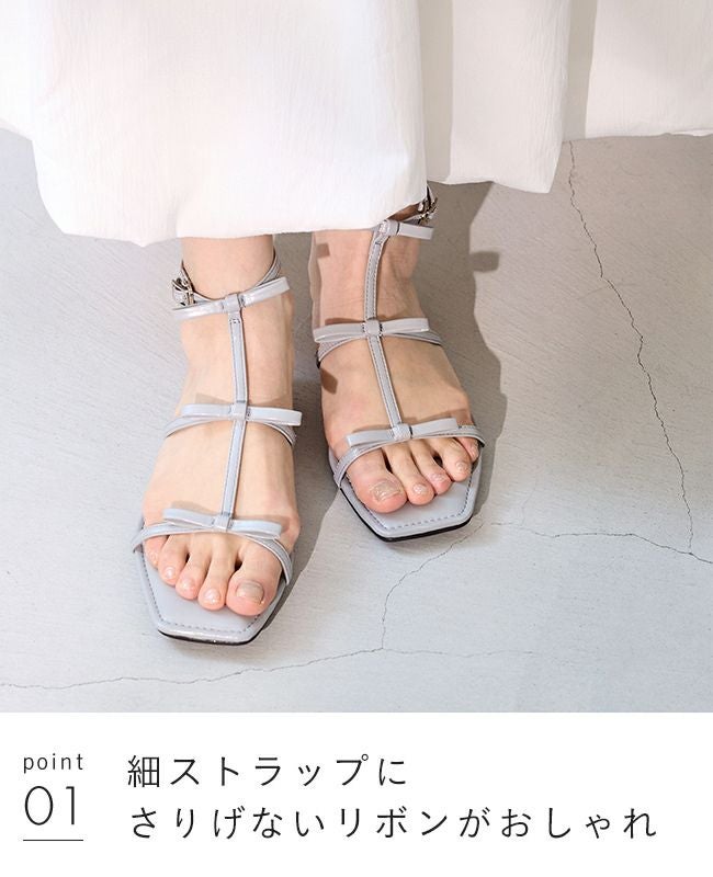 menue (メヌエ) リボンモチーフ 細ストラップ フラットサンダル 送料
